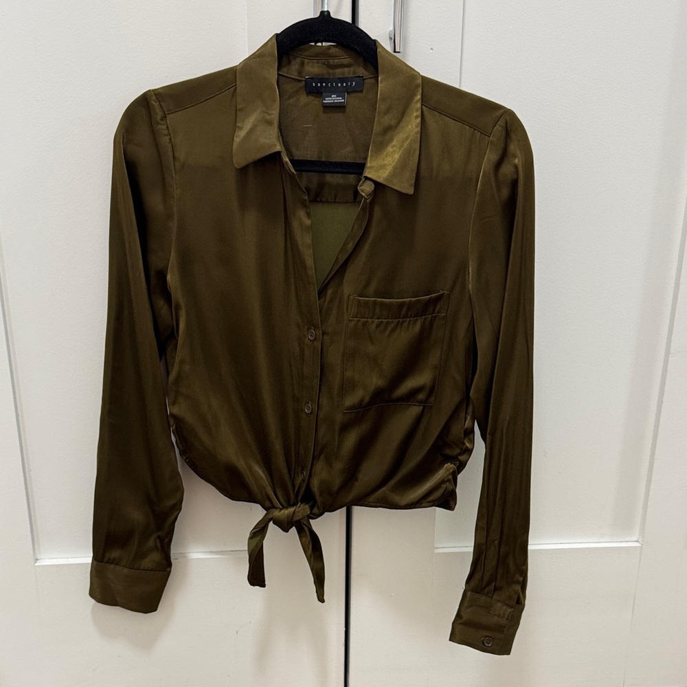 Sanctuary Olive Tie-Front Button-Down Shirt